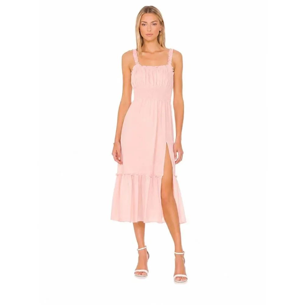 Lovers + Friends Pink Chiffon Midi Dress Small Cottagecore Wedding Guest Romanti